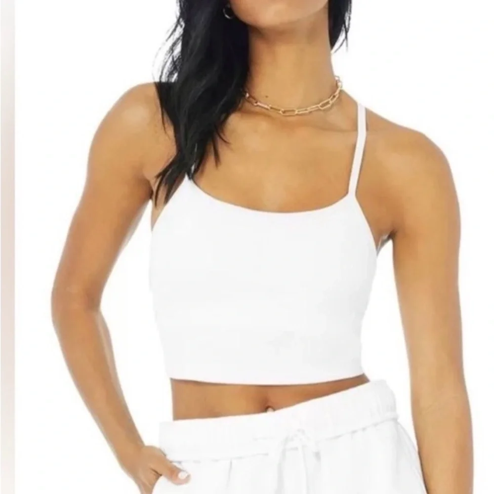 ALO Alosoft Ribbed Crop Calm Tank Top in White size XS extra small